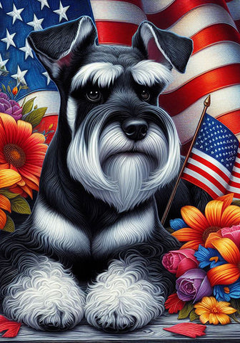 Schnauzer Black Uncropped -  Best of Breed DCR Patriotic I Outdoor Flag