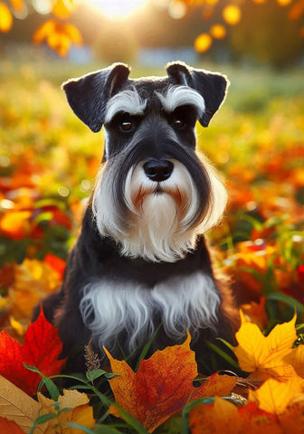 Schnauzer Black Uncropped -  Best of Breed DCR Falling Leaves Outdoor Flag