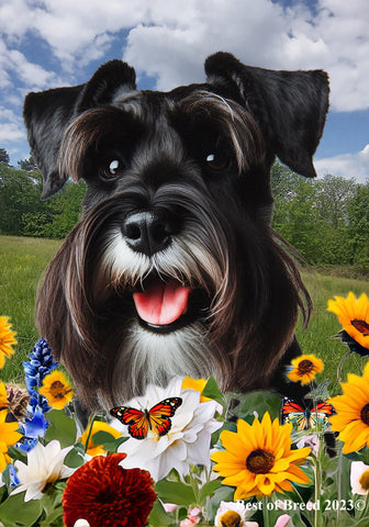 Schnauzer Black Uncropped - Best of Breed  Summer Fields Outdoor House and Garden Flag