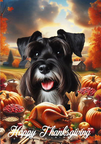 Schnauzer Black Uncropped - Best of Breed  Thanksgiving Outdoor House and Garden Flag