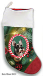 Schnauzer Grey Cropped - Best of Breed  Christmas Stocking 13.5"  Red Gaming Cloth with Red Lining ,Plush White Cuff