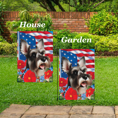 Schnauzer Grey Cropped - Best of Breed  Patriotic I All-American Outdoor House and Garden Flag
