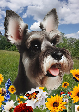 Schnauzer Grey Cropped - Best of Breed  Summer Fields Outdoor House and Garden Flag