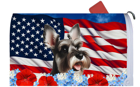 Schnauzer Grey Cropped - Best of Breed Patriotic Mailbox Cover Hi-Grade Vinyl 6" x 19"