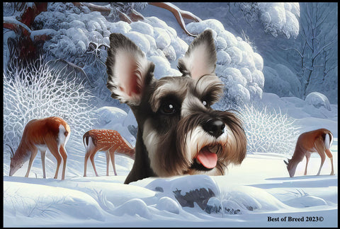 Schnauzer Grey Cropped - Best of Breed Winter Wonderland Floor Mat Tufted Loop 18" x 27"