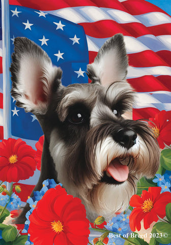 Schnauzer Grey Cropped - Best of Breed  Patriotic I All-American Outdoor House and Garden Flag