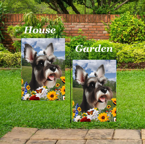 Schnauzer Grey Cropped - Best of Breed  Summer Fields Outdoor House and Garden Flag