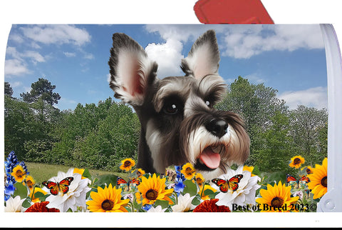 Schnauzer Grey Cropped - Best of Breed Summer Flowers Mailbox Cover Hi-Grade Vinyl 6" x 19"