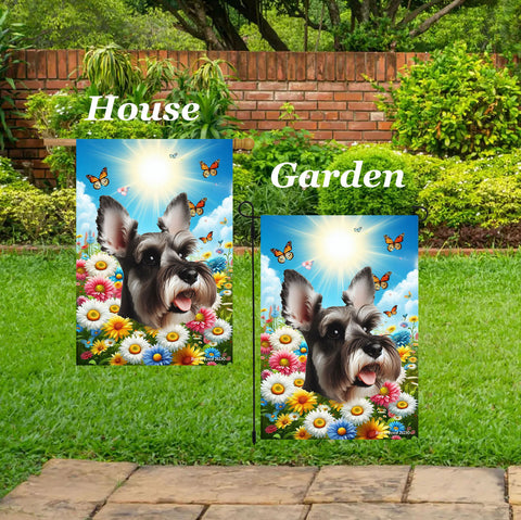 Schnauzer Grey Cropped - Best of Breed  Summer Butterflies Outdoor House and Garden Flag