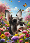 Schnauzer Grey Cropped - Best of Breed  Spring Butterflies Outdoor House and Garden Flag