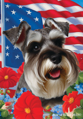 Schnauzer Grey Uncropped - Best of Breed  Patriotic I All-American Outdoor House and Garden Flag