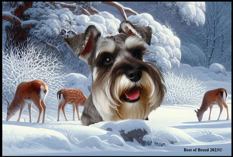 Schnauzer Grey Uncropped - Best of Breed Winter Wonderland Floor Mat Tufted Loop 18" x 27"