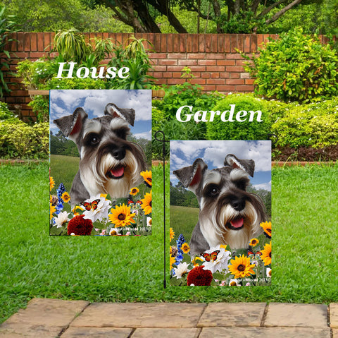 Schnauzer Grey Uncropped - Best of Breed  Summer Fields Outdoor House and Garden Flag