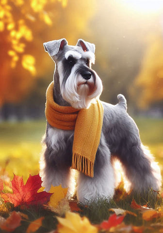 Schnauzer Grey Uncropped - Best of Breed DCR Falling Leaves Outdoor Flag