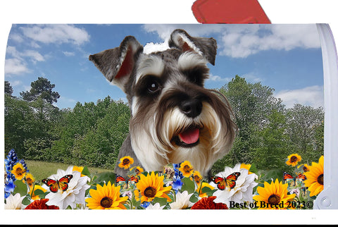 Schnauzer Grey Uncropped - Best of Breed Summer Flowers Mailbox Cover Hi-Grade Vinyl 6" x 19"