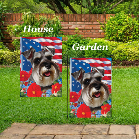 Schnauzer Grey Uncropped - Best of Breed  Patriotic I All-American Outdoor House and Garden Flag