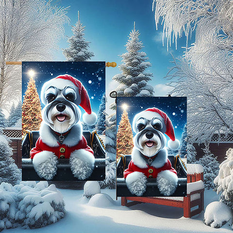 Schnauzer Grey Uncropped - Best of Breed DCR Christmas Outdoor House and Garden Flag