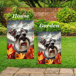 Schnauzer Grey Uncropped - Best of Breed  Fall Leaves Outdoor House and Garden Flag