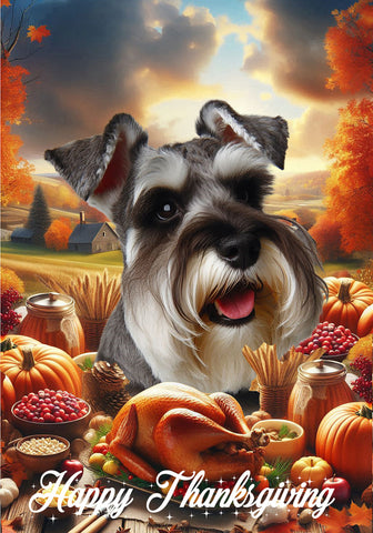 Schnauzer Grey Uncropped - Best of Breed  Thanksgiving Outdoor House and Garden Flag