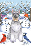 Schnauzer Grey Cropped- Best of Breed Tomoyo Pitcher Winter Snowman Garden Flag 12" x 17"