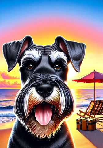 Schnauzer Black Uncropped -  Best of Breed DCR Summer Sunset Outdoor House and Garden Flag