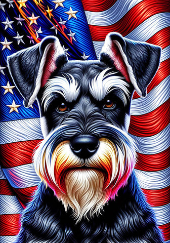Schnauzer Black Uncropped -  Best of Breed DCR Patriotic III   Outdoor House and Garden Flag