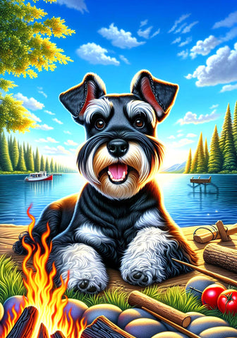 Schnauzer Black Uncropped -  Best of Breed DCR Summer Camping   Outdoor House and Garden Flag