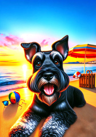 Schnauzer Black Cropped -  Best of Breed DCR Summer Sunset Outdoor House and Garden Flag