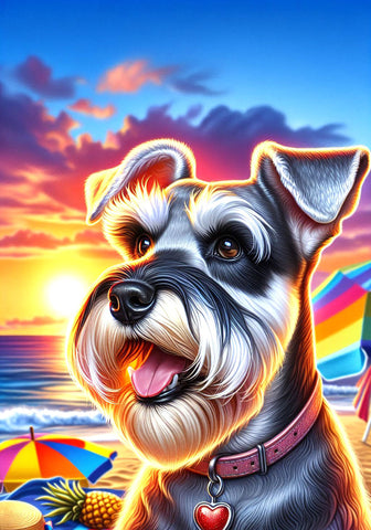 Schnauzer Grey Uncropped - Best of Breed DCR Summer Sunset Outdoor House and Garden Flag