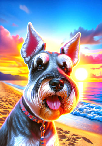 Schnauzer Grey Cropped - Best of Breed DCR Summer Sunset Outdoor House and Garden Flag