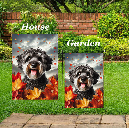 Schnoodle -  Best of Breed  Fall Leaves Outdoor House and Garden Flag