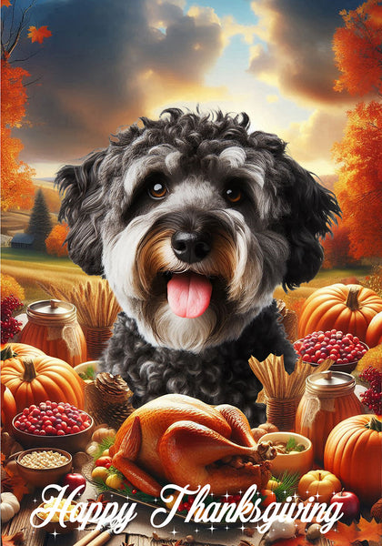 Schnoodle -  Best of Breed  Thanksgiving Outdoor House and Garden Flag