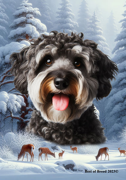 Schnoodle -  Best of Breed  Winter Wonderland Outdoor House and Garden Flag