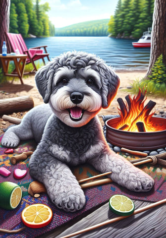 Schnoodle Grey - Best of Breed DCR Summer Camping   Outdoor House and Garden Flag