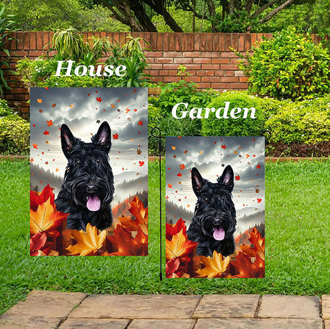 Scottish Terrier - Best of Breed  Fall Leaves Outdoor House and Garden Flag