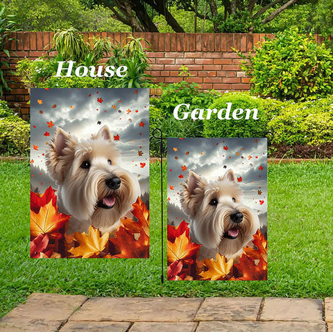 Scottish Terrier Wheaten - Best of Breed  Fall Leaves Outdoor House and Garden Flag