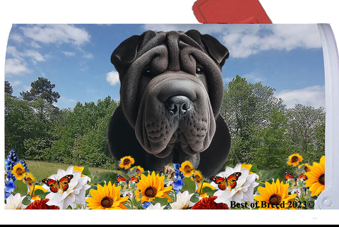 Shar Pei Black -  Best of Breed Summer Flowers Mailbox Cover Hi-Grade Vinyl 6" x 19"