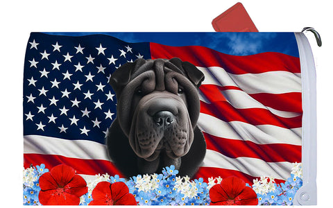 Shar Pei Black -  Best of Breed Patriotic Mailbox Cover Hi-Grade Vinyl 6" x 19"