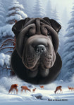 Shar Pei Black -  Best of Breed  Winter Wonderland Outdoor House and Garden Flag