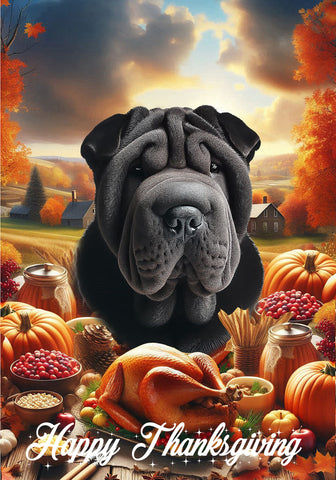 Shar Pei Black -  Best of Breed  Thanksgiving Outdoor House and Garden Flag