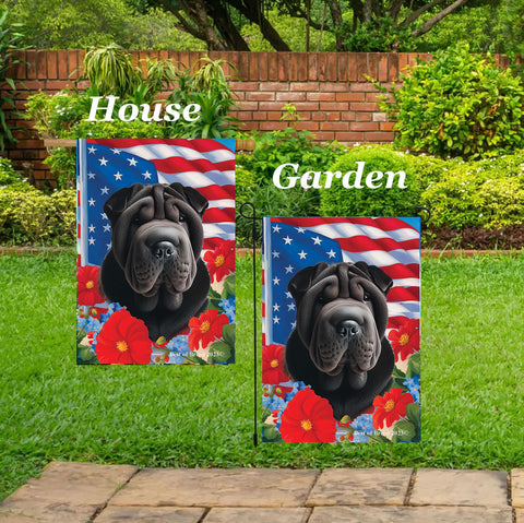 Shar Pei Black -  Best of Breed  Patriotic I All-American Outdoor House and Garden Flag