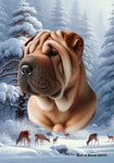 Shar Pei Fawn - Best of Breed  Winter Wonderland Outdoor House and Garden Flag