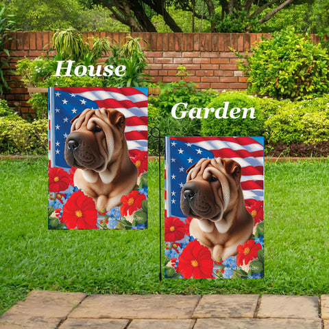 Shar Pei Fawn - Best of Breed  Patriotic I All-American Outdoor House and Garden Flag