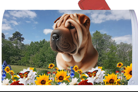 Shar Pei Fawn - Best of Breed Summer Flowers Mailbox Cover Hi-Grade Vinyl 6" x 19"