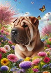 Shar Pei Fawn - Best of Breed  Spring Butterflies Outdoor House and Garden Flag