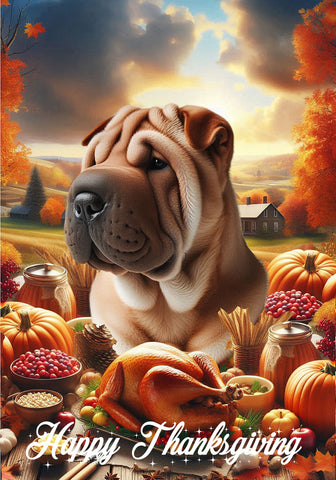Shar Pei Fawn - Best of Breed  Thanksgiving Outdoor House and Garden Flag