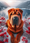 Shar Pei Red - Best of Breed DCR Winter Berries Outdoor House and Garden Flag