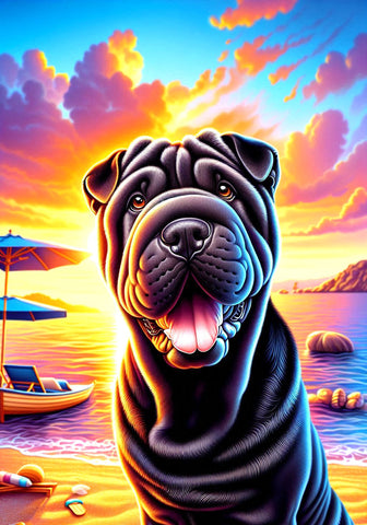 Shar Pei Black - Best of Breed DCR Summer Sunset Outdoor House and Garden Flag
