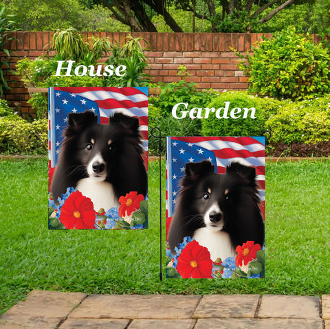 Sheltie Bi Black - Best of Breed  Patriotic I All-American Outdoor House and Garden Flag