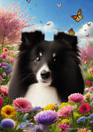 Sheltie Bi Black - Best of Breed  Spring Butterflies Outdoor House and Garden Flag